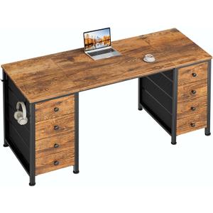 DLisiting Home Office Desk with Drawers for Storage - 55 inch Computer Desk with 8 Fabric Drawer, Writing Study Work Desks with Drawers on Both Sides for Bedroom