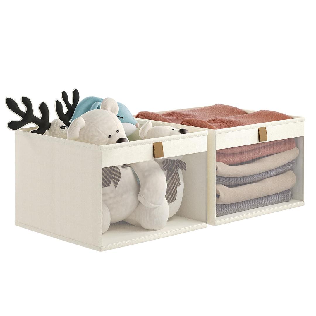COYACOOL Linen Closet Organizers and Storage, Closet Storage Bins Basket Organizer, Foldable Organization Baskets with Mesh Window for Clothes Towels and Toys, 11" x 11" x 11", Beige, 2 pack