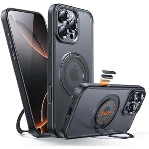 YFVLKEE Magnetic for iPhone 16 Pro Max Case Camera Control Button with Stand [Compatible with MagSafe] [360° Rotatable Ring Holder Kickstand] [Military Grade Protection] 16 ProMax Phone Case, Black
