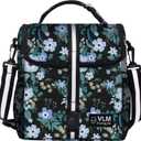 VLM Lunch Box for Women, Insulated Lunch Bag Women with Adjustable Shoulder Strap, Cute Lunch Tote Bag for Work,Picnic,Camping (Medium, Blue Floral)