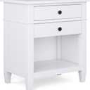 SIMPLIHOME Carlton Bedside Table - 24 inch Wide Solid Wood Nightstand Table in White, Transitional Bedroom Side or End Table with 2 Drawers, Open Storage Shelf and Bronze Hardware