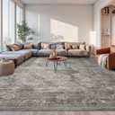 Rugxara 9x12 Area Rugs for Living Room Bedroom, Large Washable Rug, Grey Vintage Retro Boho Rug, Non Slip & Low Pile Faux Wool Thin Carpet for Indoor Dining Room and Kids Room(Taupe/Grey 9x12ft)