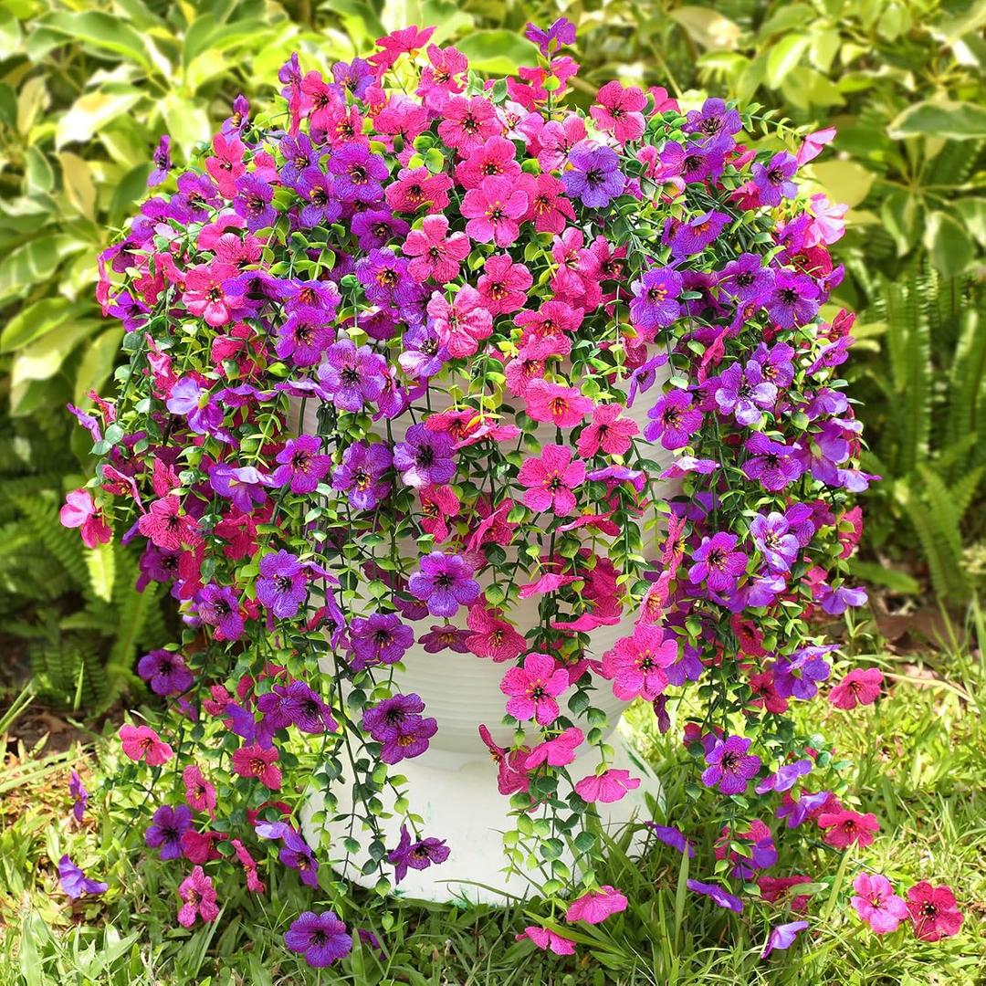 Artificial Flowers for Outdoors Spring Decor, 6 Bundles UV Resistant Realistic Faux Silk Hanging Flowers, Fake Plants for Planter Indoor Outside Garden Porch Patio Balcony Yard Farmhouse