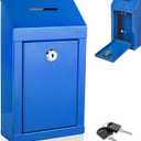 Metal Donation Box-Suggestion Box with Slot and lock-Cash Lock box for Money-Secure Drop Box-Comment and ballot voting box-comes with pre-drilled holes for easy wall mounting 10 X 6 X 2.5"(Blue)