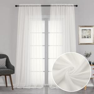 Chyhomenyc Sheer Curtains 120 Inch Extra Long, 2 Pieces, Rod Pocket Top Soft Voile Texture Window Draperies Lightweight & Airy Panels for Living Room/Bedroom, Each 42W x 120L inches, Ivory