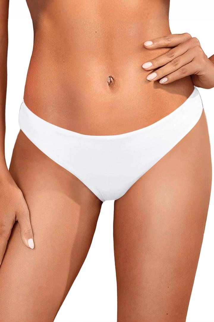 Tempt Me Women Low Rise Bikini Bottoms - Moderate Coverage Bathing Suit Bottoms Low Waisted Swimsuit Bottoms Brief 2025 (X-Small, White)