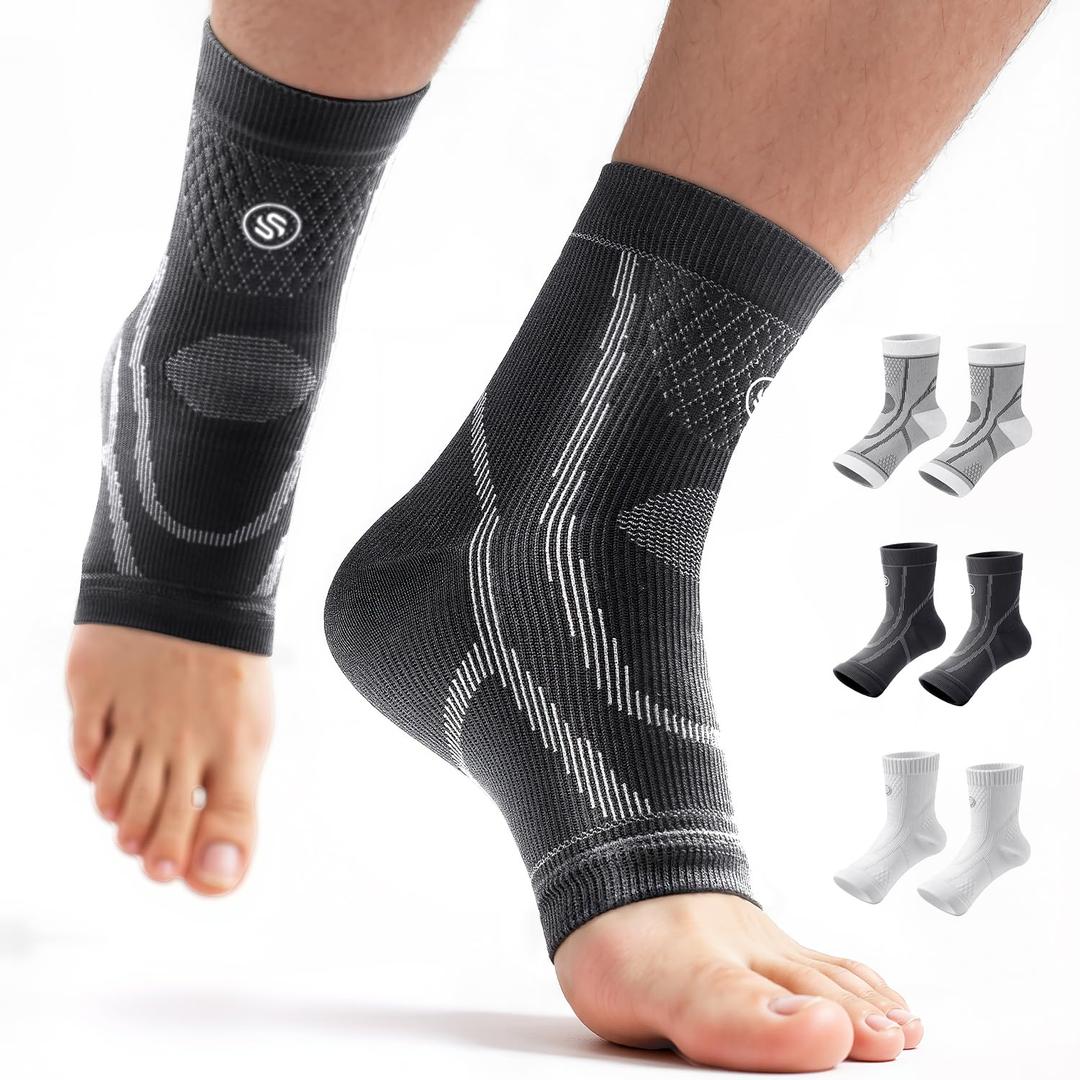 3 Pairs Ankle Brace for Women & Men,[Upgraded Ultra Breathable] Plantar Fasciitis Socks,Ankle Compression Sleeve for Achilles Tendonitis Relief, Heel Pain,Foot Pain and Swelling in Ankle Support (Black + White + Grey,X-Large)