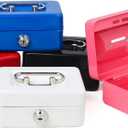 Decaller Mini Cash Box with Lock and Slot, Metal Coin Bank Piggy Bank for Adults & Kids, 4.9" x 3.7" x 2.3", White