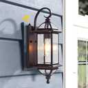 Solid Copper Dusk to Dawn Outdoor Wall Lighting, 18.5" Oil Rubbed Bronze Porch Light with Clear Beveled Glass, Exterior Wall Sconce for Front Door, Patio & Entryway, E26 Base