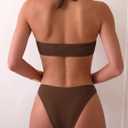Fanuerg Women's Halter V Neck Bikini Sets Ring Linked Two Piece Swimsuit Cheeky Swim Bathing Suit 2025 (Brown, L)