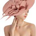dressfan Church Fascinator Hats for Women,20s 50s Linen Vintage Hat for Derby/Church/Wedding/Cocktail/Tea Party (Pink)