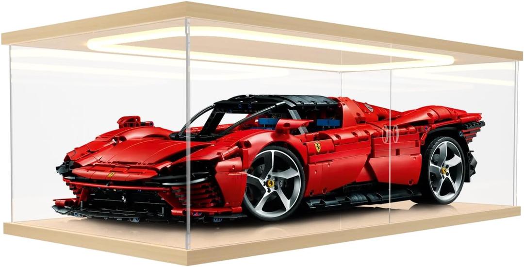 Lighted Acrylic Display Case for Collectibles, Clear Display Box for Lego 42096 42143 42083, 1/8 Scale Model Car Display Case, Assemble Dustproof Countertop Showcase, 23.6x11.8x7.8in