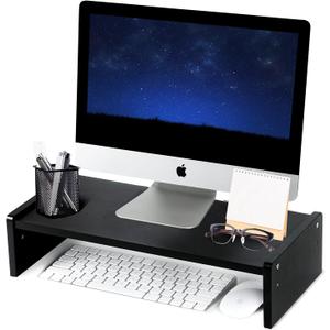 KINLINK Solid Wood Monitor Stand Riser, Monitor Riser with 2 Adjustable Height, 15.8 inch Computer Riser for Computer, iMac, PC, Printer, Computer Monitor Stand for Home & Office, Black