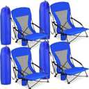 Menkxi 4 Pack Low Beach Chairs for Adults, Portable Folding Sand Chairs with Cup Holder and Carry Bag, Lightweight High Back Camping Chair for Beach Trips, Concerts, BBQ, Lawn, Outdoor (Deep Blue)