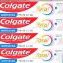 Colgate Total Whitening Toothpaste Paste, 5.1 oz, 4 Pack, Fluoride, Antibacterial, for Plaque, Gingivitis, Sensitivity, Stain Removal, Clinically Proven, Mint, Teeth Whitening, Stannous Fluoride