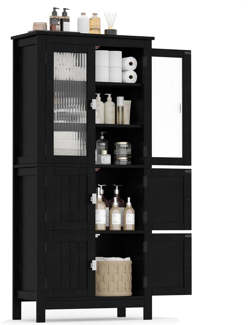 Akxomel 53.1" Tall Bathroom Cabinet 6 Doors Linen Floor Storage Cabinet, 22.8" W x 11.8" D x 53.1" H