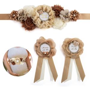Mommy to Be Sash, 3PCS Teddy Baby Shower decorations favors for Girl - Mom to be sash shower for Boy, Brown Teddy Photo Props Gift