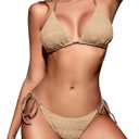 Zilcremo Women Two Piece Bikini Swimsuit Color Block Cheeky Bathing Suits Halter String Bikini Sets Swimwear (Large, Khaki)