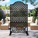 Metal Privacy Screen Outdoor 72" H47" W Freestanding Decorative Privacy Panels for Balcony, Garden, or Backyard Outdoor Room Divider for Patio Deck (73"Hx40"W, Black)