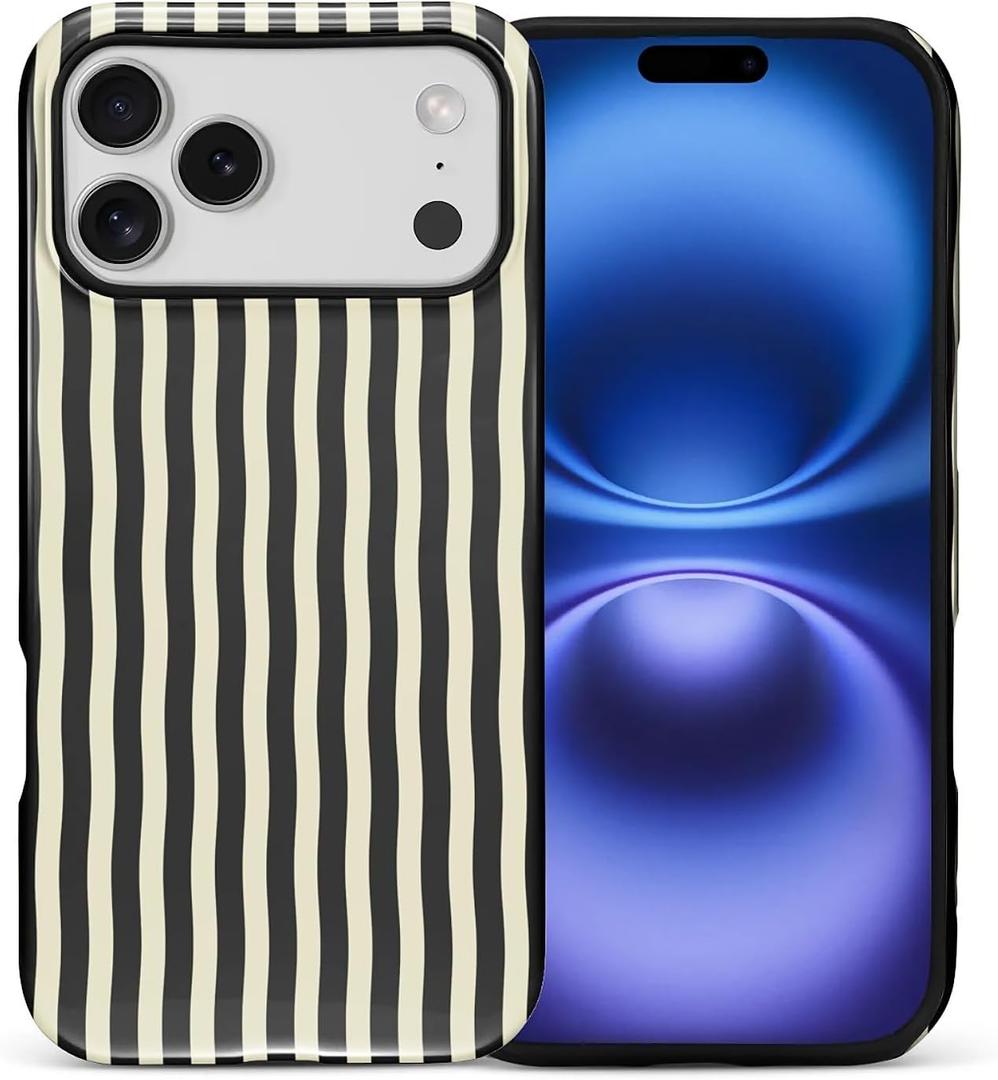 for iPhone 17 Pro Case, Black Stripes Hybrid 2 Layer Hard Shell Silicone Protective Pattern Design Case