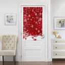 Merry Christmas French Door Curtains for Windows, Xmas Ball Ornaments Sparkle Front Door Window Curtains for Glass- Red Privacy Tie Up Blinds Thermal Insulated Shades 26 x 42 Inch