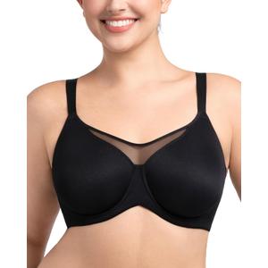 HSIA Minimizer Bras for Women Plus Size, Full Coverage Coolcomfort T Shirt Unlined Bra with Underwire for Heavy Breast (Black, M)