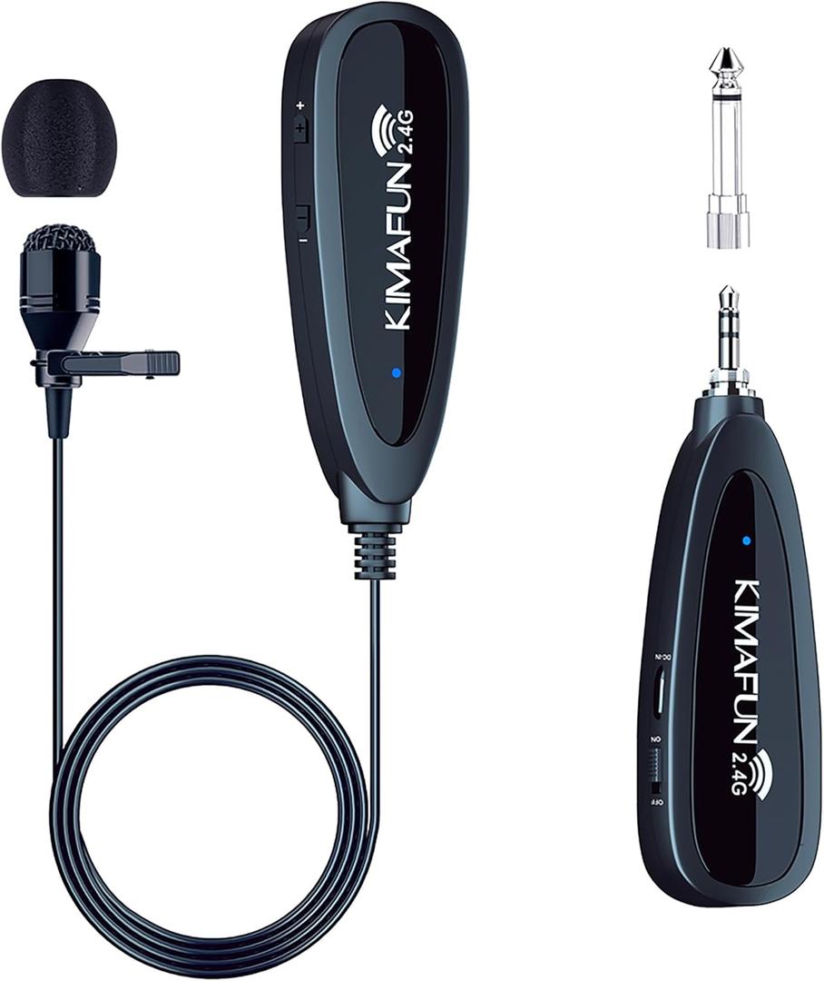 Wireless Microphone System,KIMAFUN 2. 4G Wireless Lavalier Microphone with Lavalier Lapel Mics, Transmitter&Receiver, for Camera, Computer, Speaker, Smart Phone, Teaching, Public Speaking, Voice Aplifier, G130