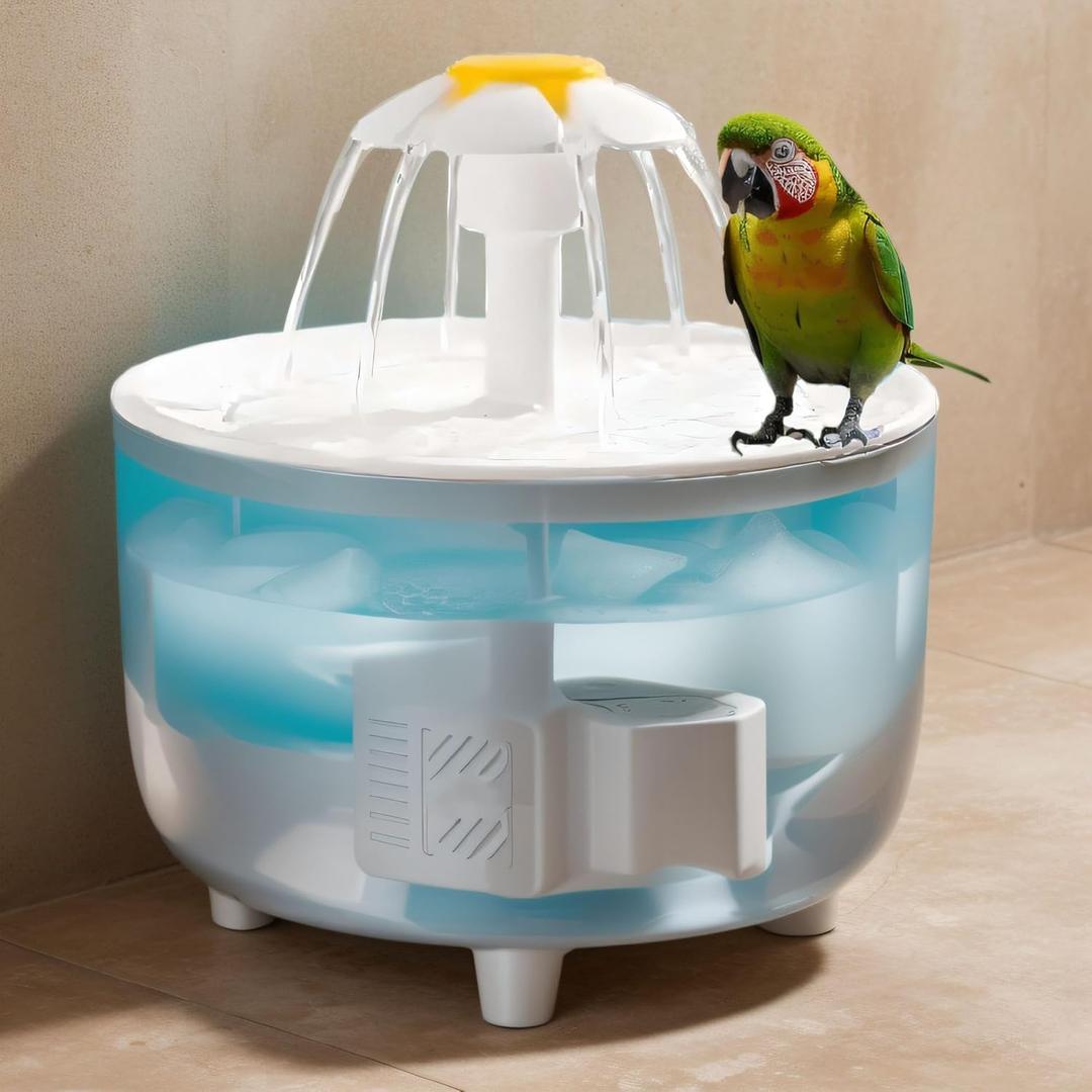 Large Bird Bath for Cage Parakeet Indoor, Parrot Bird Shower Budgie Bath with Pump Recirculating Filtration, Automatic Bird Water Dispenser, Cat Drinking Fountain for Pet (Clear)
