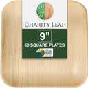 Charity Leaf Disposable Palm Leaf 9" Square Plates (50 pieces) Bamboo Like Serving Platters, Disposable Boards, Eco-Friendly Dinnerware For Weddings, Catering, Events
