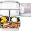 2 Pack Stainless Steel Snack Containers with Lids 3 Compartment Snackle Box Container Lunch Box for Adults Meal Prep Bento Box Containers Reusable Work (2, Gray, 600ml)