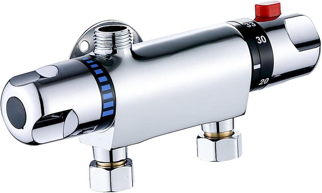 Bathroom Thermostatic Bath Shower Mixer Tap, Bottom 1/2 Outlet Wall Mounted Hot Cold Showering Faucet Temperature Control Valve for Bathroom, RV, Clawfoot Tub