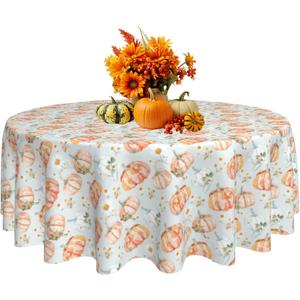 2 x Thanksgiving Round Tablecloth 60 Inch Pumpkin Daisy Table Cloth Waterproof Heat Resistant Reusable Autumn Decorations Table Cover for Holiday Kitchen Dinning Party Decor (Orange)