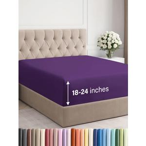 Extra Deep Full Fitted Sheet - Hotel Luxury Single Fitted Sheet Only - Easily Fits 18 inch to 24 inch Mattress - Ultra Soft, Wrinkle Free w/Extra Deep Pockets - Easy-Care, Breathable & Comfy - Purple