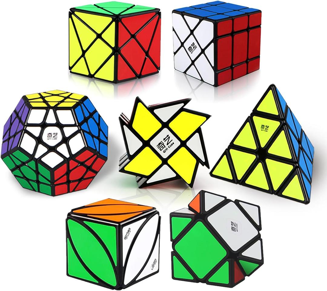 Speed Cube Set, Puzzle Cube Bundle with Axis, Fisher, Ivy, Windmill, Skew, Megaminx and Pyramid Cubes, Smooth Magic Cubes Collection for Kids Teens & Adults (7 Pack)