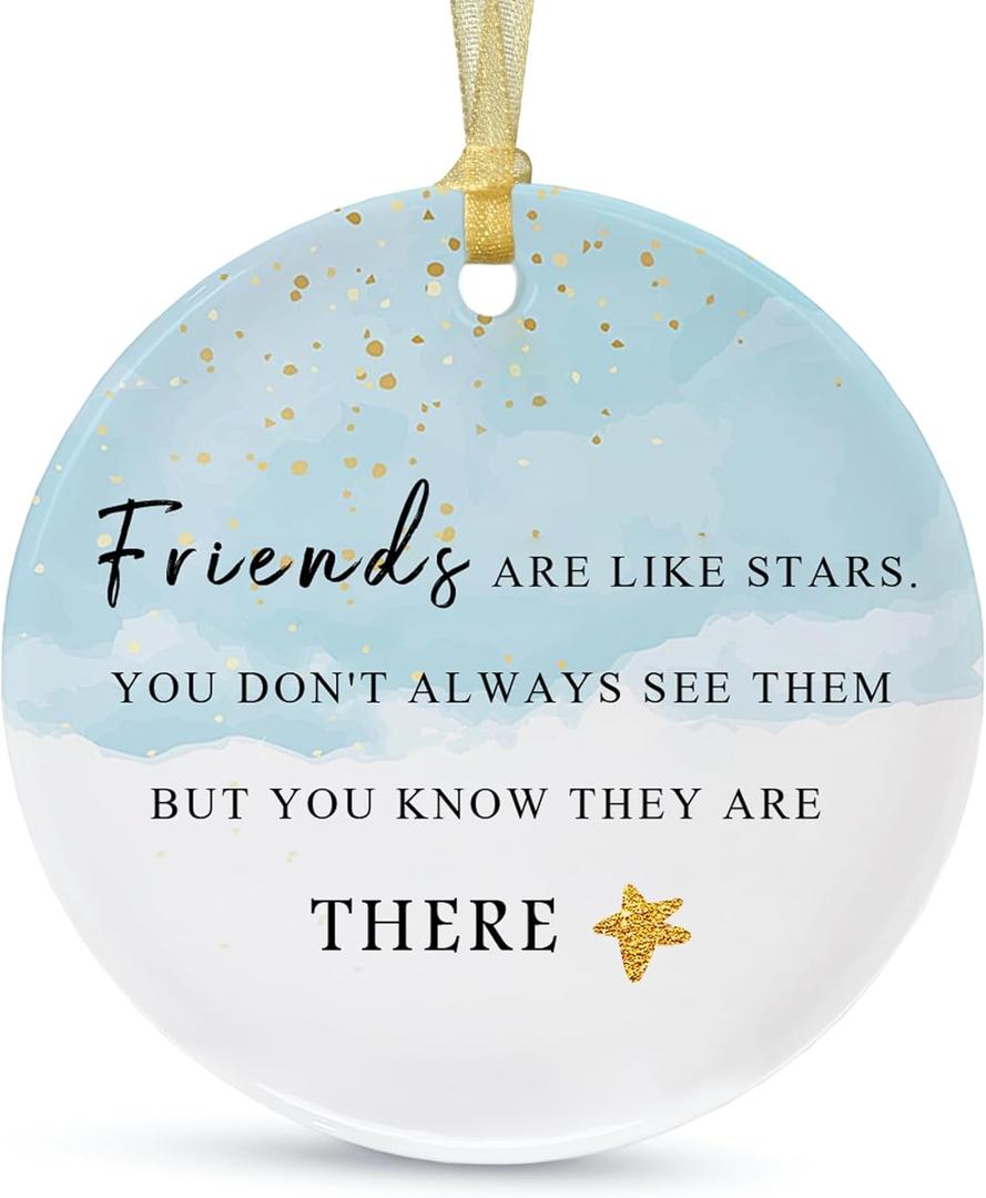 Best Friend Christmas Ornaments Gift 2026,Friendship Ornaments,Besties Forever Ornament,Friends Tree Ornaments,Ceramic Keepsake Double-Sided Printing with Ribbon,Gift Box,Greeting Card(2.9")