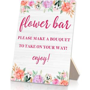 Flower Bar Table Sign 5x7 Inch, Wedding Flowers Small Wooden Stand, Bridal Shower Table Sign, Flower Bar Desk Decor