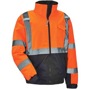 Ergodyne unisex adult High Visibility Reflective Winter Bomber Jacket, Quilted Insulation Black Bottom ANSI Compliant Class 3 Type R, Orange, 4X-Large US