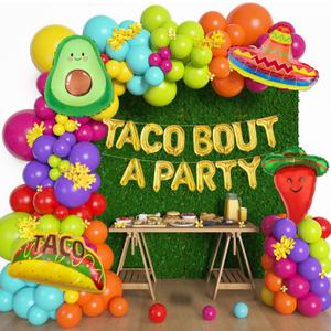 Amandir 169Pcs Mexican Fiesta Party Decorations, Fiesta Balloon Garland Arch Kit Cactus Chili Avocado Mexican Themed Balloons for Cinco De Mayo Carnival Birthday Party Taco Bout Decoration