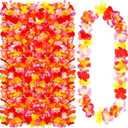 Hoteam 24 Counts Orange Hawaiian Leis Necklace Tropical Flower Lei Floral Luau Party Decorations Hawaiian Flower Luau Necklaces Hula Dance Garland Headbands for Beach Birthday Wedding Party Favor