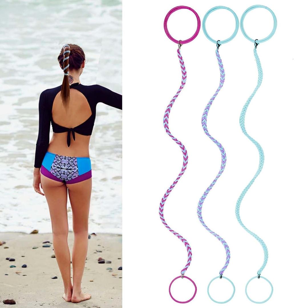 3 Packs 16" Ponytail Holder Hair Ties, Elastic Hair Wrap Braided Long Spirals No Tangle for Beach Sports Motorcycle Swimming Diving Surfing Colorful B