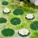 12pcs Floating Foam Lotus Flowers with Lily Pads, Artificial Pond Plants Ornaments for Pool Aquarium Water Decoration, White