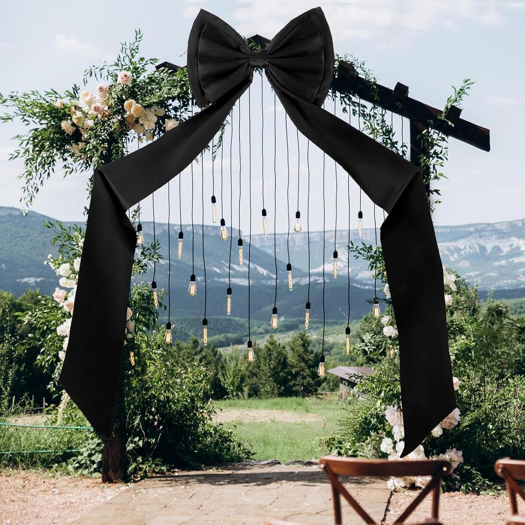 Giant Bow Decoration, Big Bows for Backdrop 75x18 Inch,Bow Themed Room Decor,Large Satin Decorative Bows for Wedding Engagement Bachelorette Baby Shower Bridal Christmas(Black,Satin)