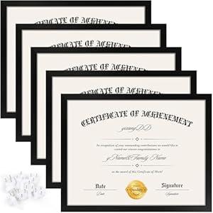 YixangDD 5 PACK Certificate Frames 8.5 x 11, Black Diploma Frame Document Frame with Clear Plexiglass, Picture Frames for Tabletop and Wall Display