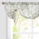 jinchan Tie Up Valance Floral Linen for Window Farmhouse Valance 36 Inch Peonies Botanical Short Window Treatment Adjustable for Kitchen Living Room Light Filtering 1 Panel Sage Green on Beige