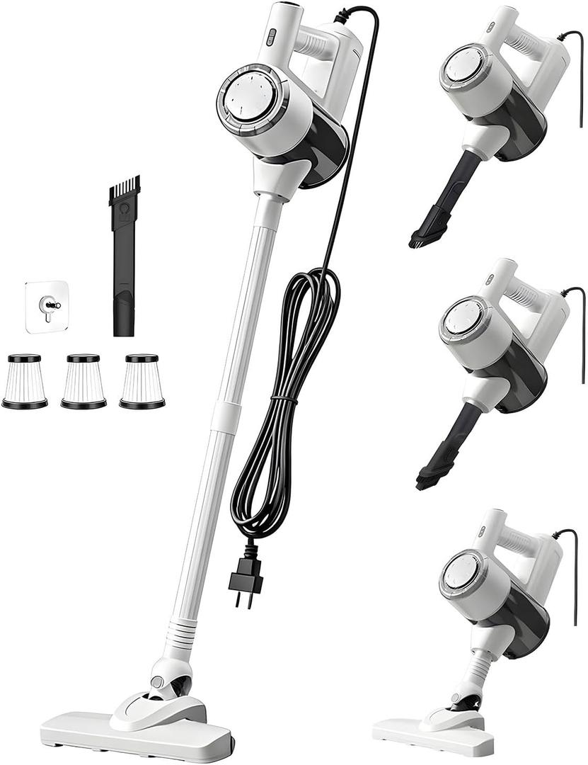 Corded Stick Vacuum Cleaner with 33 Feet Long Power Cable, 600W 17Kpa Handheld Vacuum Cleaner for Home, 1.5L Dust Cup, Removable Tube, HEPA Filter, for Hard Floor, Tiles