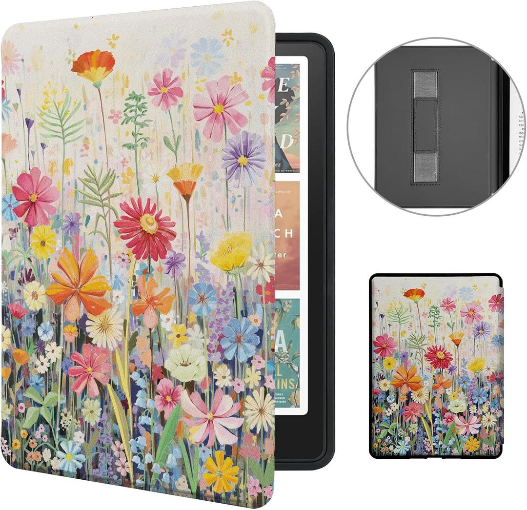 MOROCK Case for All-New 7" Kindle Paperwhite and Colorsoft Paperwhite Signature Edition(12th Generation-2024 Released),Premium Lightweight PU Leather Cover with Hand Strap, Auto Wake/Sleep, Blossoms