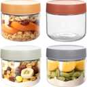 4 pack 10oz Thick Glass Jar with Lid for Overnight Oats, Reusable Leak Proof Wide Mouth Mason Jar perfect for Overnight Oats, Fruit Salad, Dressing Snacks, Cereal Sauce Beans, Condiment,Dishwasher Safe