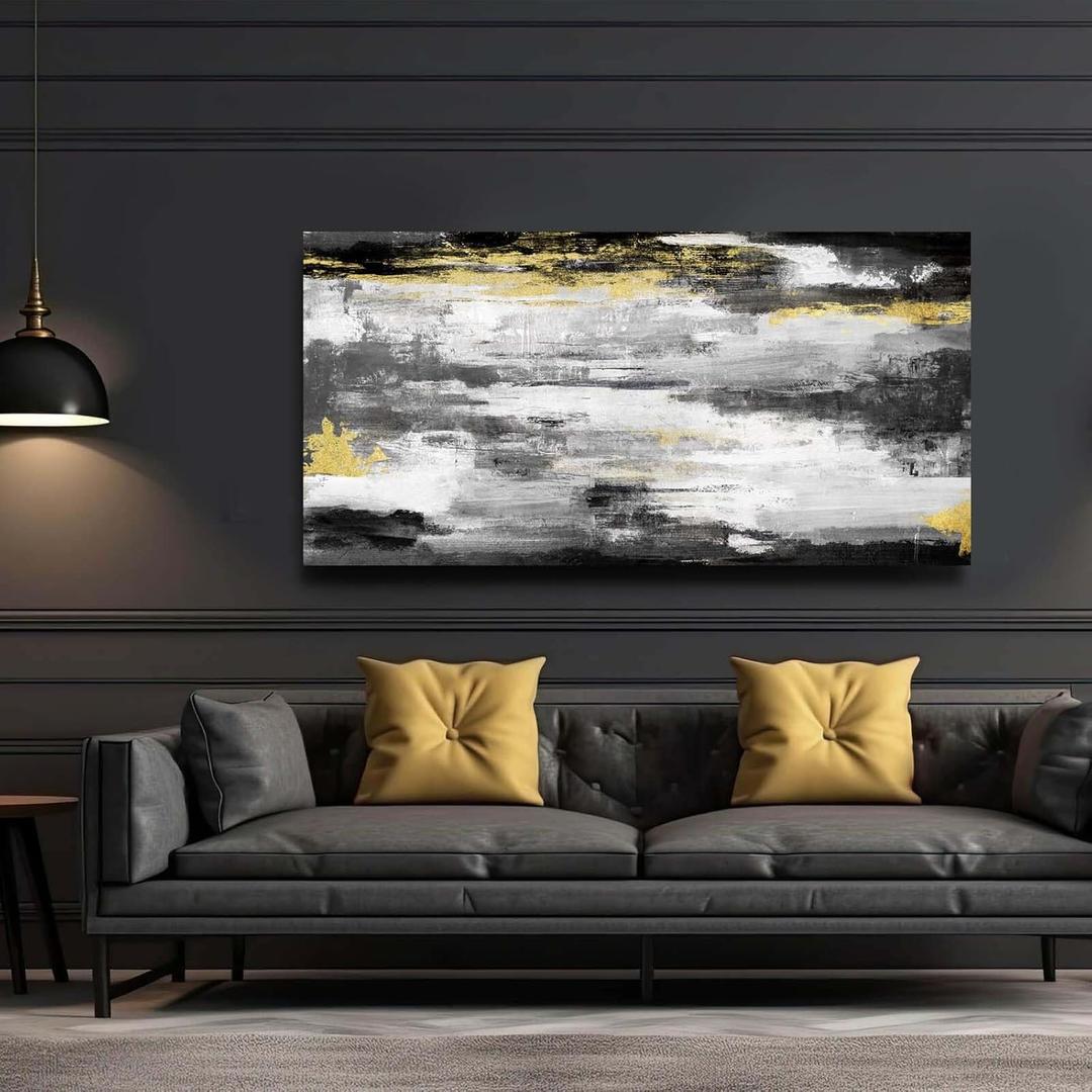 Kureful Large Canvas Wall Art Abstract Painting Modern Artwork Gold Wall Decor Living Room Decorations Black Canvas Prints Picture for Bathroom Bedroom Office 20" x 40"