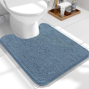 OLANLY Toilet Rugs U-Shaped 24x20", Extra Soft Absorbent Chenille Contour Bathroom Rugs for Toilet, Dry Quickly, Machine Washable, Non-Slip Bath Mat, Airy Blue