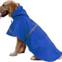 Large Dog Raincoat Adjustable Pet Water Proof Clothes Lightweight Rain Jacket Poncho Hoodies with Strip Reflective (Dark Blue, M)